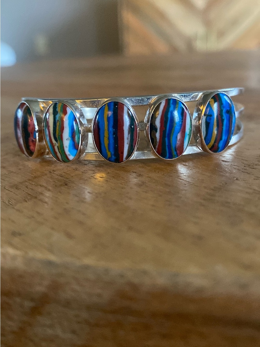 Jay King Mine Finds Rainbow Calsilica & Sterling Silver Cuff Bracelet